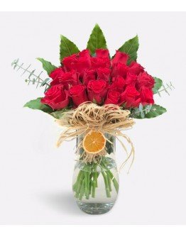 Silindir Vazoda 21 Adet Kırmızı Gül