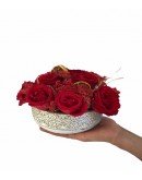 Desenli Taş Saksısında Kırmızı Güller